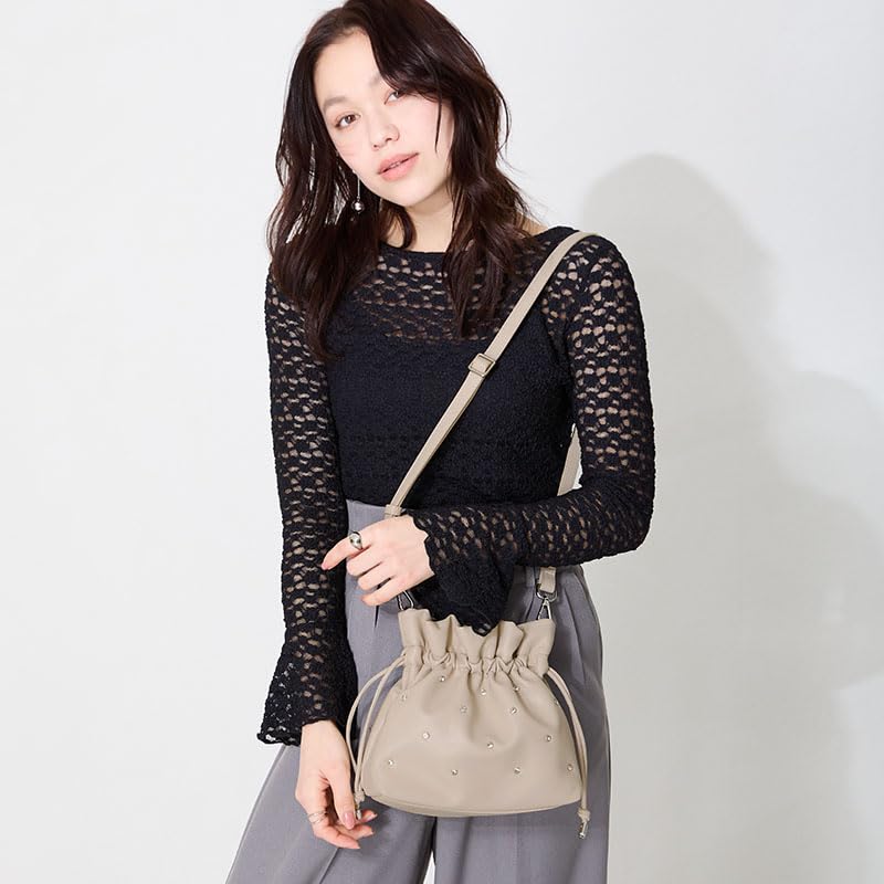 Oriental Traffic Jeweled Drawstring Bag/Women's BA-258BEIGE-FREE