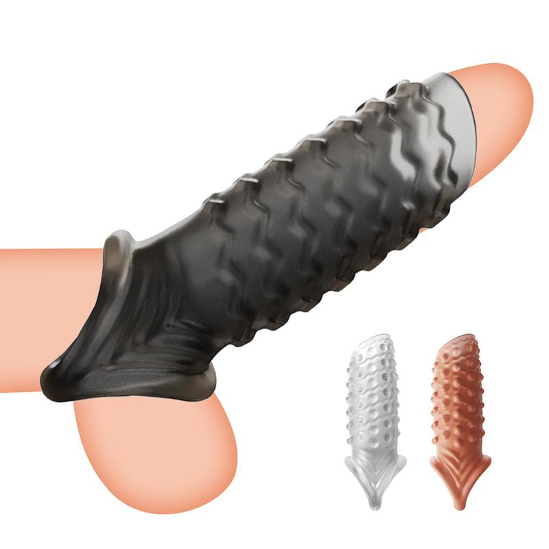 Penis Enlargement Sleeve Dick Extender Reusable Condom Glans Penis Enlarger Delay Ejaculation Cock Rings Adult Sex Toys For Men