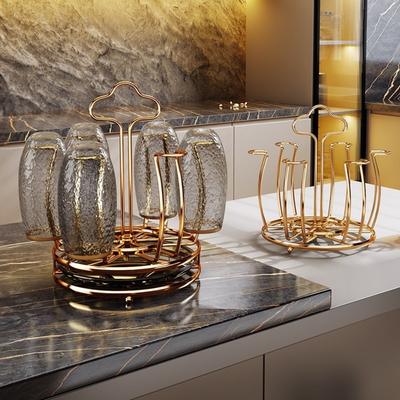 Porte-gobelet doré avec plateau d'égouttement d'eau Rotation à 360° Gain de place Organisateur de tasses et de mugs Présentoir durable Support de rangement pour tasses en verre