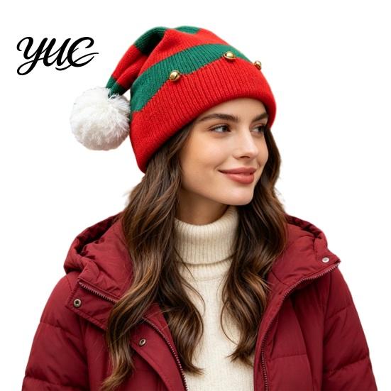 Soft Plush Headwear Christmas Elf Hat with Fur Ball, Santa Knit Hat, Festival Decoration Gifts Red And Green Party Costume Accessories for Adults Kids