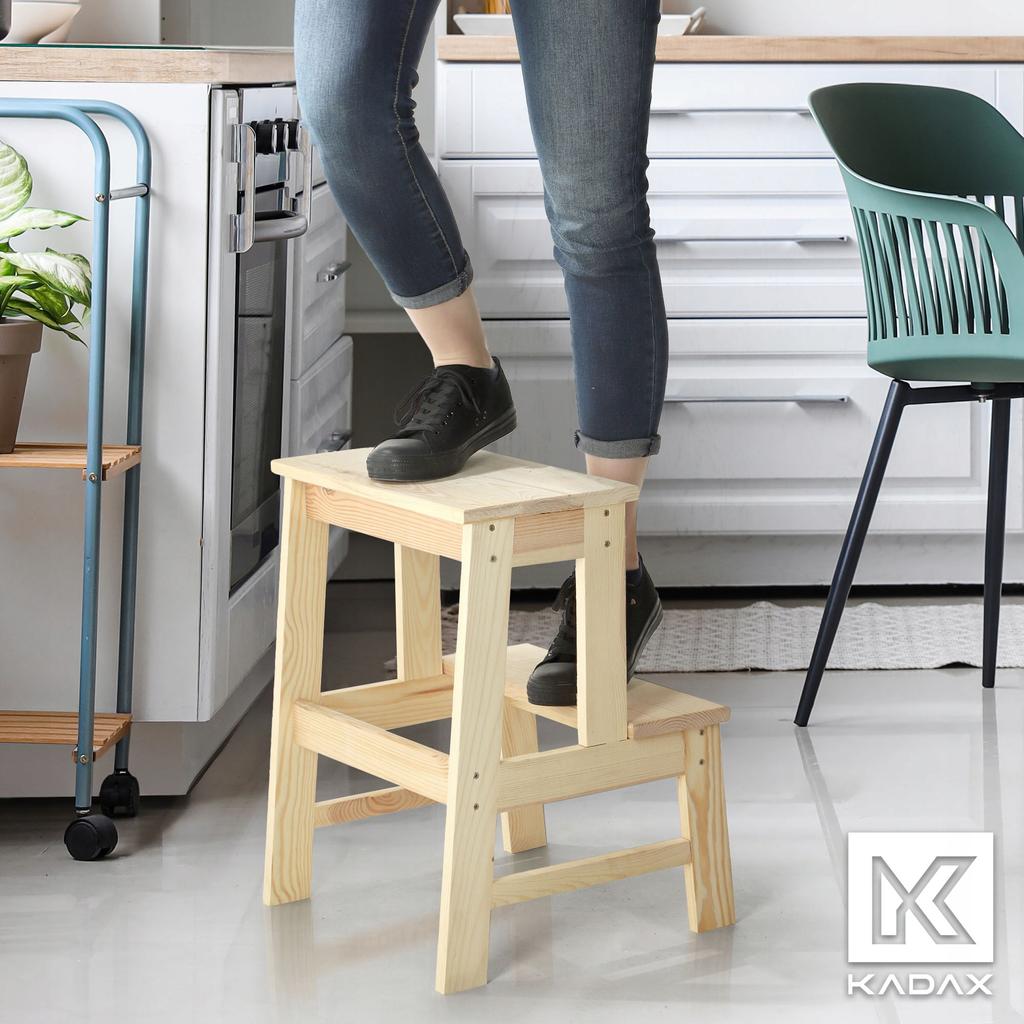 KADAX Wooden Kitchen Stool 50cm Platform With Step Solid