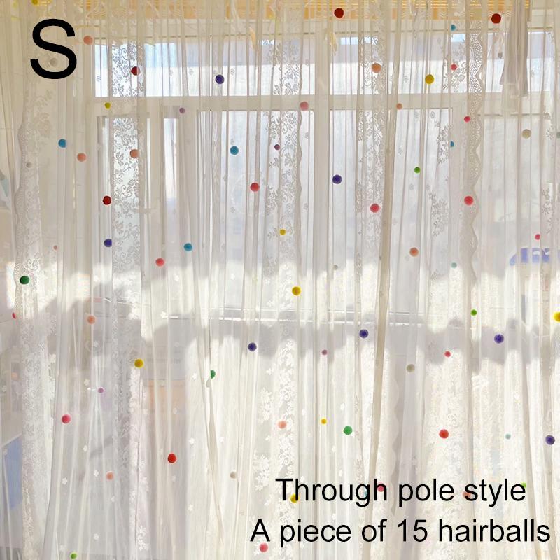 

1 шт. Перегородка Дверь Мечтательно-белый Полупрозрачный Оконный декор с помпонами Элегантный Французский Пасторальный Всесезонное Использование Кружевные Шторы 1.4*1.5M
