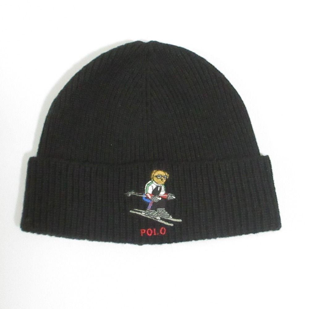 Used Good Condition POLO RALPH LAUREN Polo Bear Knit Cap Black Ladies Old Clothes Used USED