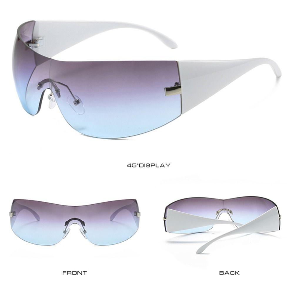 Trendy Y2k Sunglasses Women &Men Rimless Wrap -Around Sunglasses Futuristic One Piece Shades Fashion Hip Hop Sun Glasses