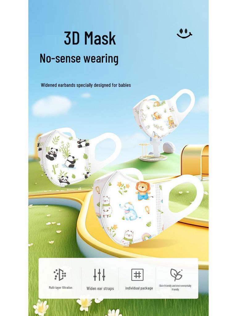 Individually Packed 3D Protective Masks for Kids Aged 0-6, Breathable & Disposable