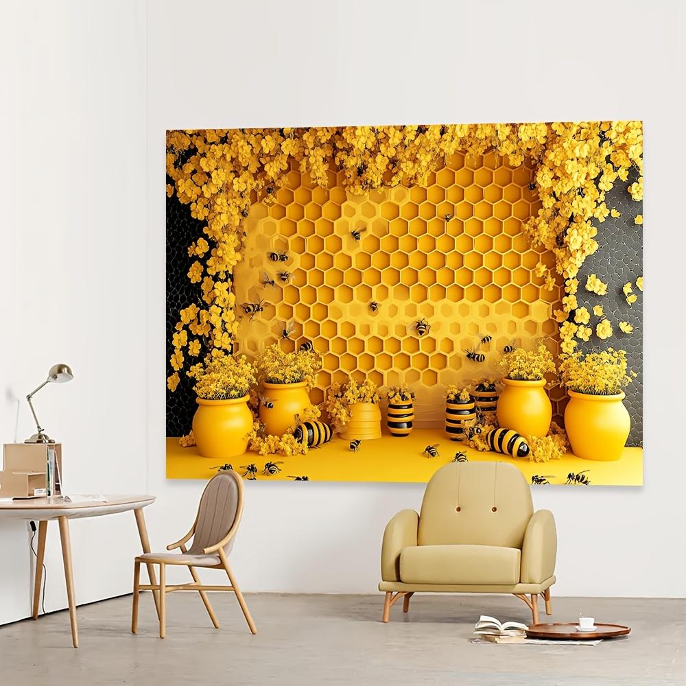 A Vibrant Background of Bees and Honeycomb Photography, Perfect for Party Decoration and Photo Booths, Bee Decoration