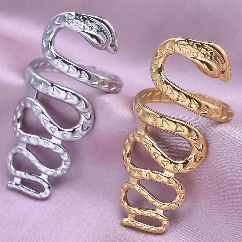 Anello Serpente Lungo e Tortuoso Anelli in Acciaio Inossidabile Per Donne Uomini Accessori Placcato Oro Vero Gioielli Dita Animali Bague Femme Regalo