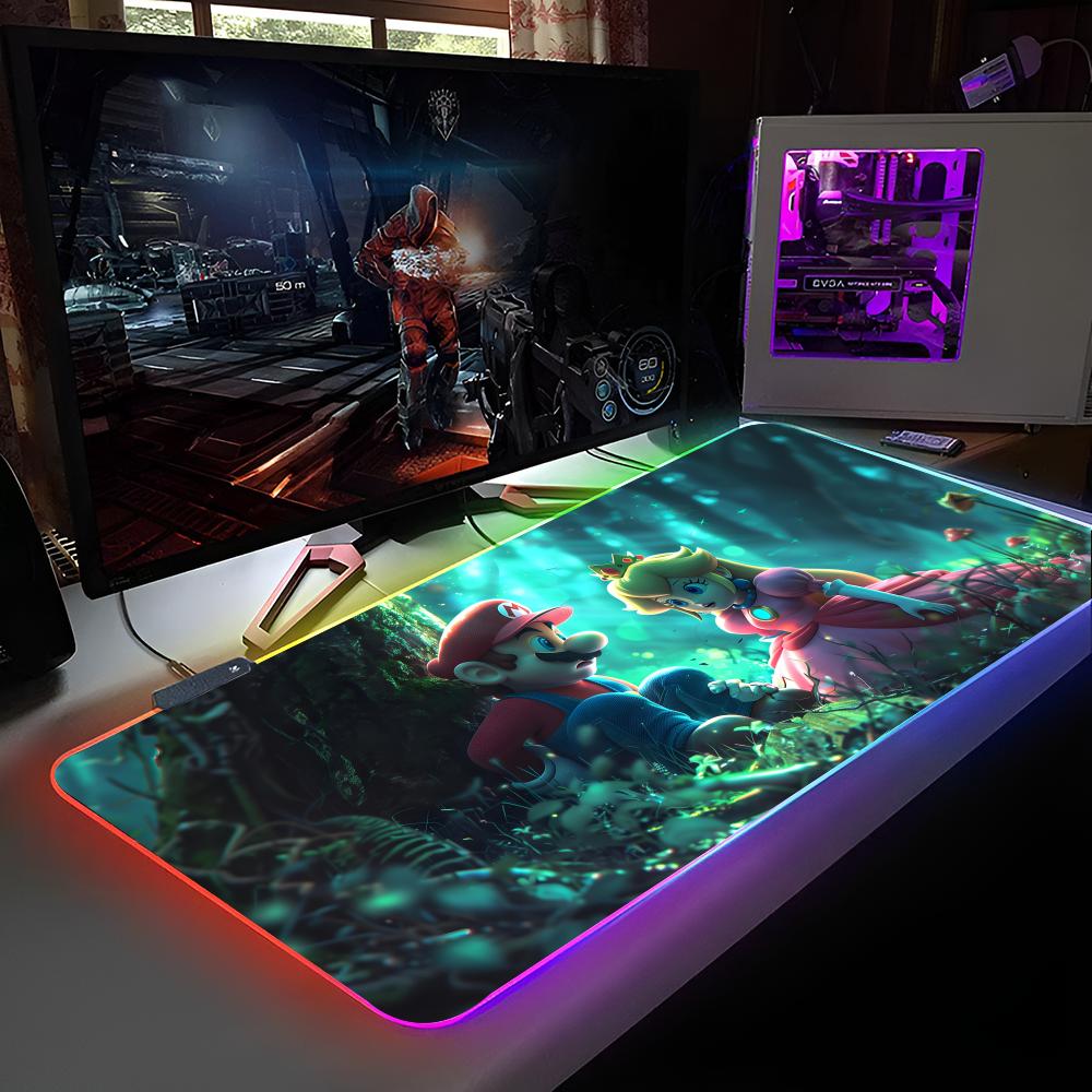 Hot Game Super Cool M-Mario Bros Mouse Pad RGB Backlit Mouse Pad Laptop Mouse Pad Laptop Gamer Computer Desk Gaming Accessories