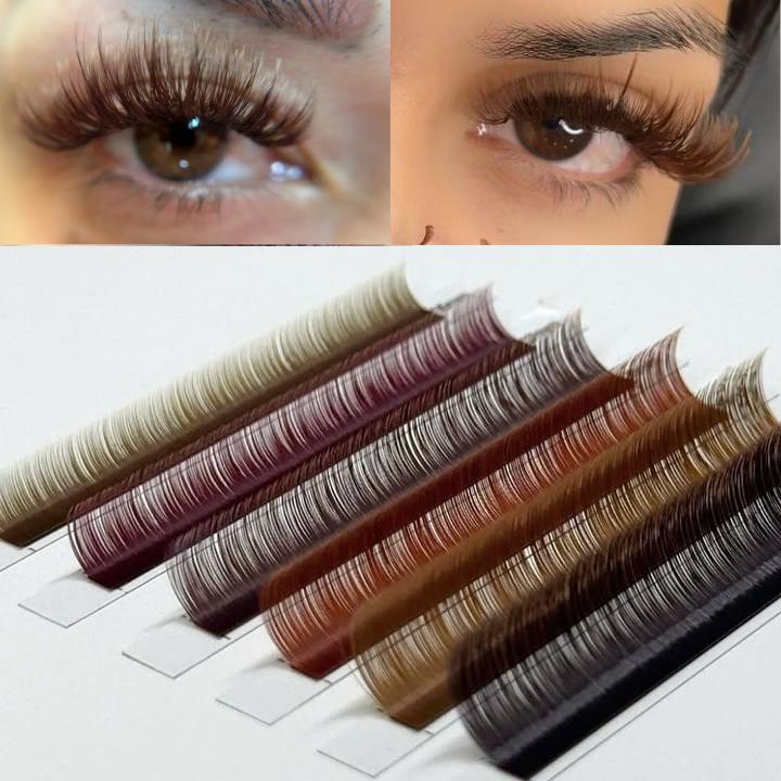 Custom Logo Matte Brown Cashmere Lash Extension Soft Color Volume Lash Trays Individual Color Eyelash Extension Supplies