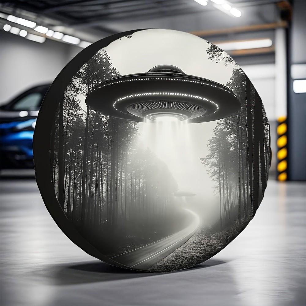 Alien Spaceship Tire Cover Polyester Waterproof Dustproof Spare Tire Protector for SUVs Trucks