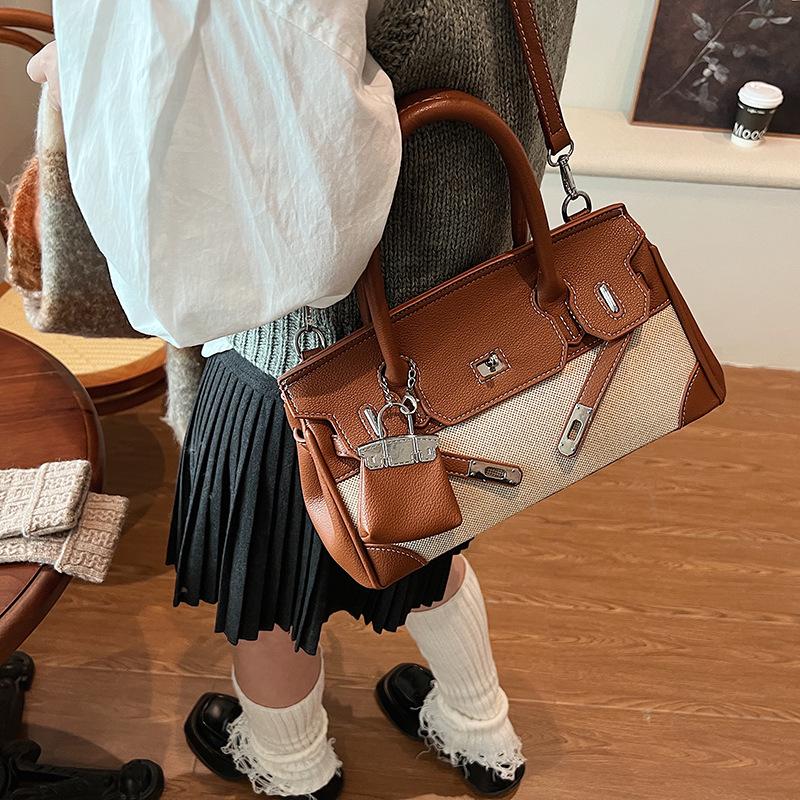 Women's bag personalized canvas leather platinum bag fashion casual one shoulder oblique span handbag tide