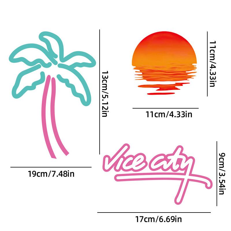 Car Retro Beach Coconut Tree Sunset Car Window Glass Sticker Electric Car Motorcycle Grand Theft Auto Outfit Decorative Stickers