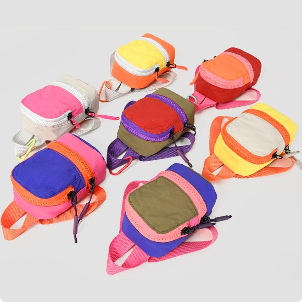 Color-blocked Mini Backpack Coin Purse Colorful Canvas Coin Bag Earphone Storage Bag Daily