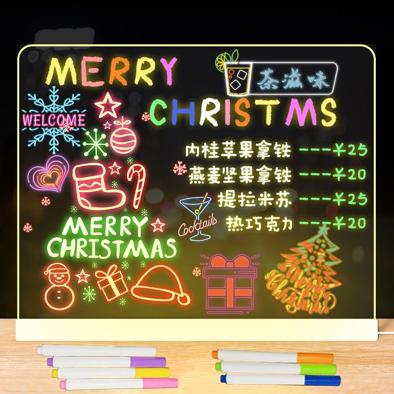 LED Luminous Blackboard Drawing Toys Magic Light Board Transparent Graffiti Coloring Art Acrylic Marker Message Board Kids Gift