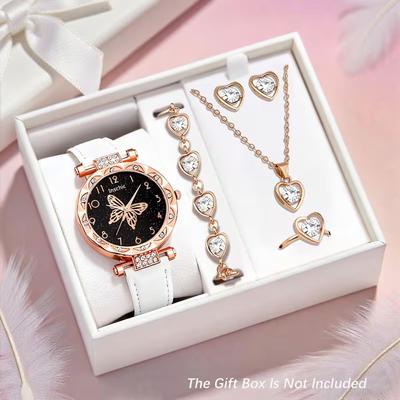 Women Fashion Watch Set No Box Quartz Wristwatch Luxury Quartz Watches Butterfly Watches Bracelet Set