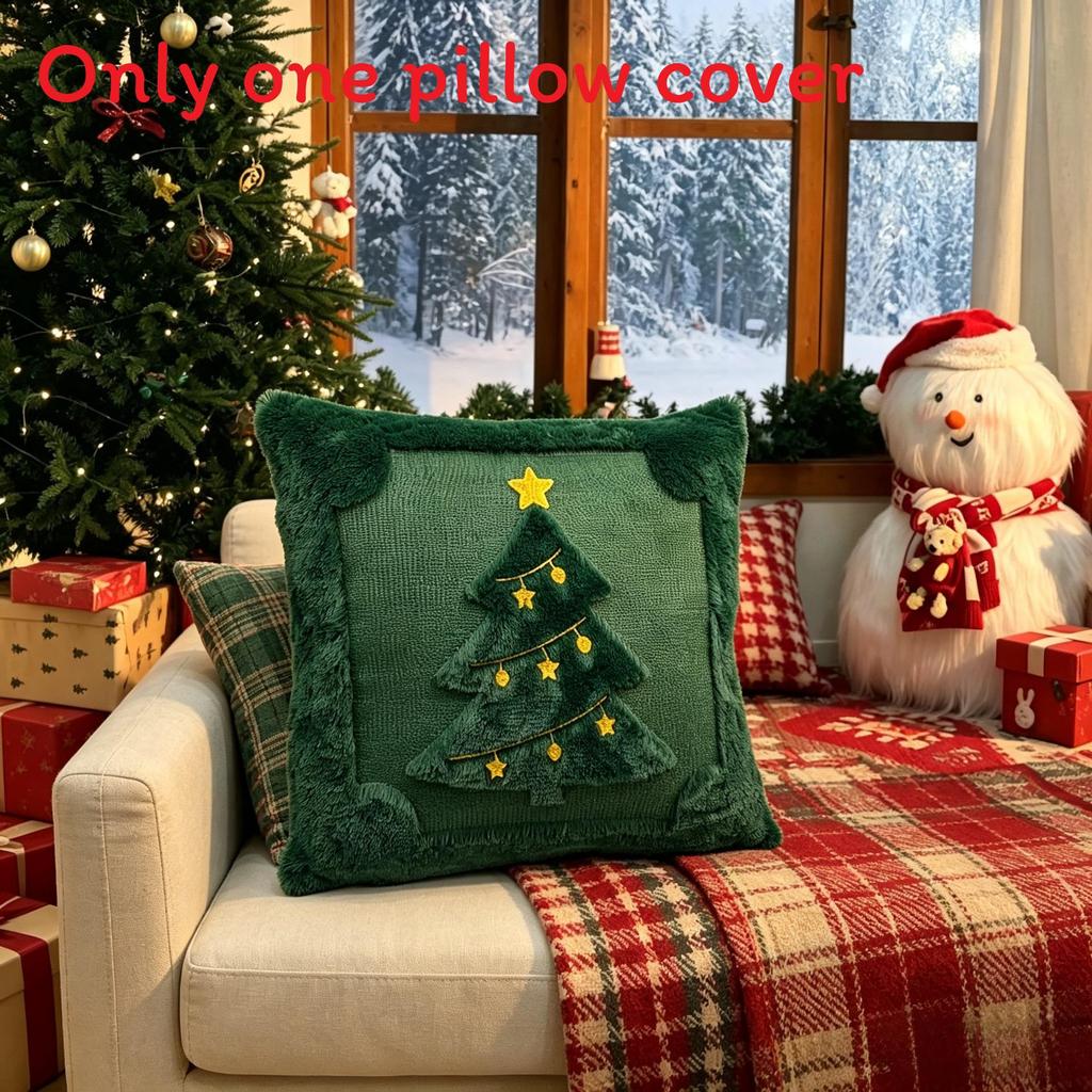 Christmas Themed Plush Cushion Cover With Sewn Seaming For Living Room Decor