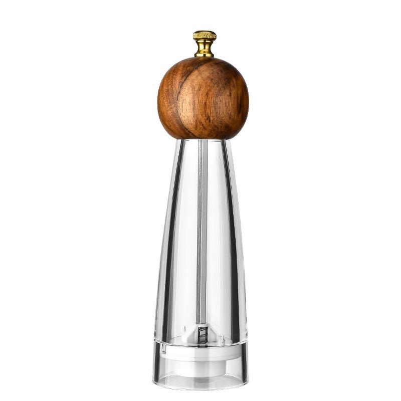 1pcs Manual Round Head Pepper Sea Salt Grinder Acrylic Acacia Wood Grinder Ceramic Core Kitchen Tools