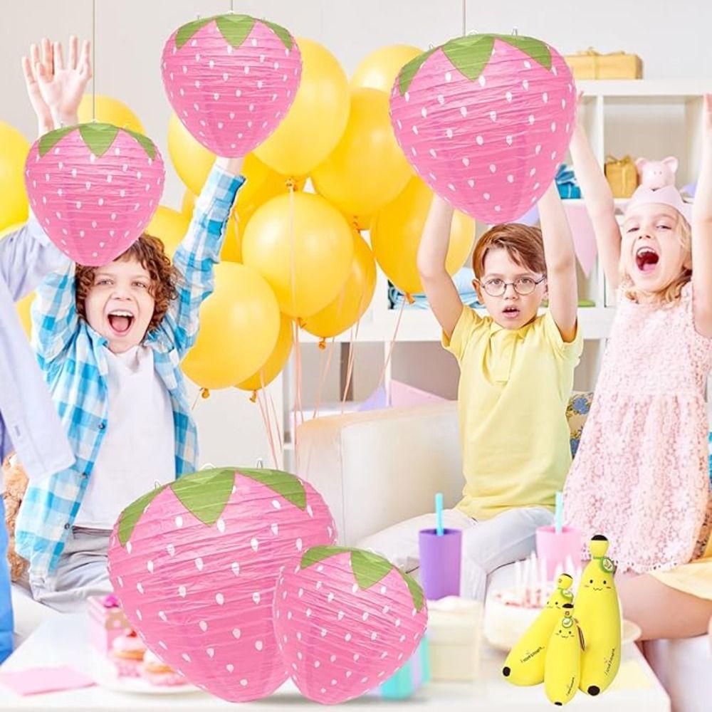 Handheld Paper Lantern 3D Pink Hanging Lantern Ball Strawberry Lantern  DIY Kindergarten