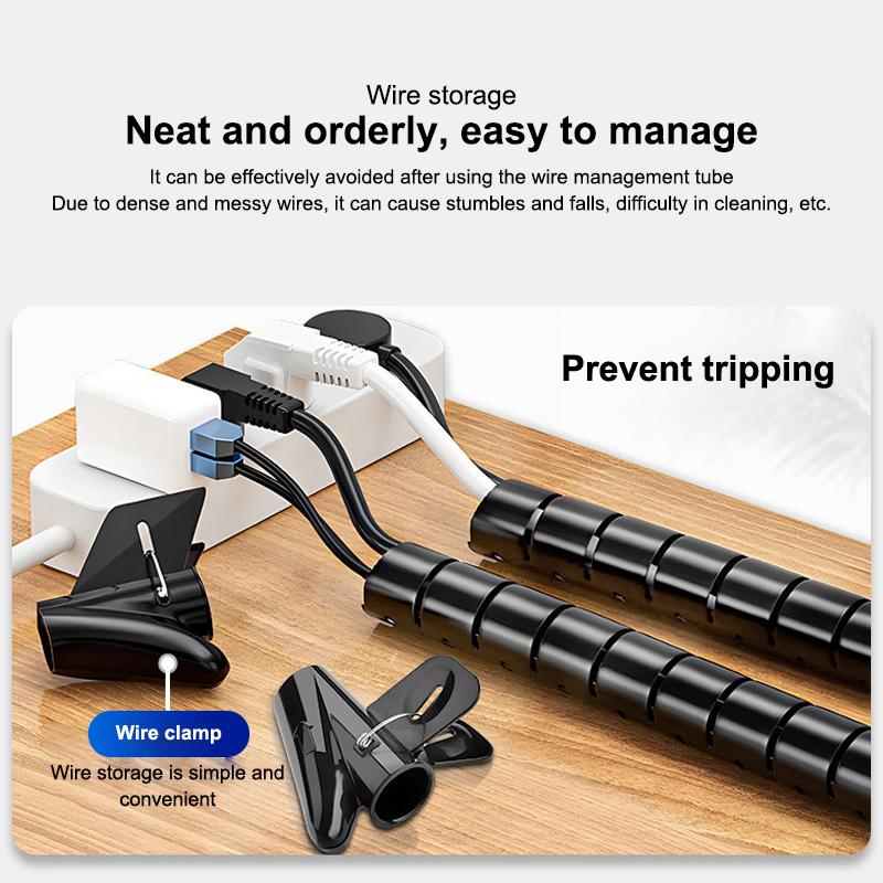 Spiral Cable Wire Protector 2m, Flex Cord Organizer with Clip Management for Computer, 16/10mm
