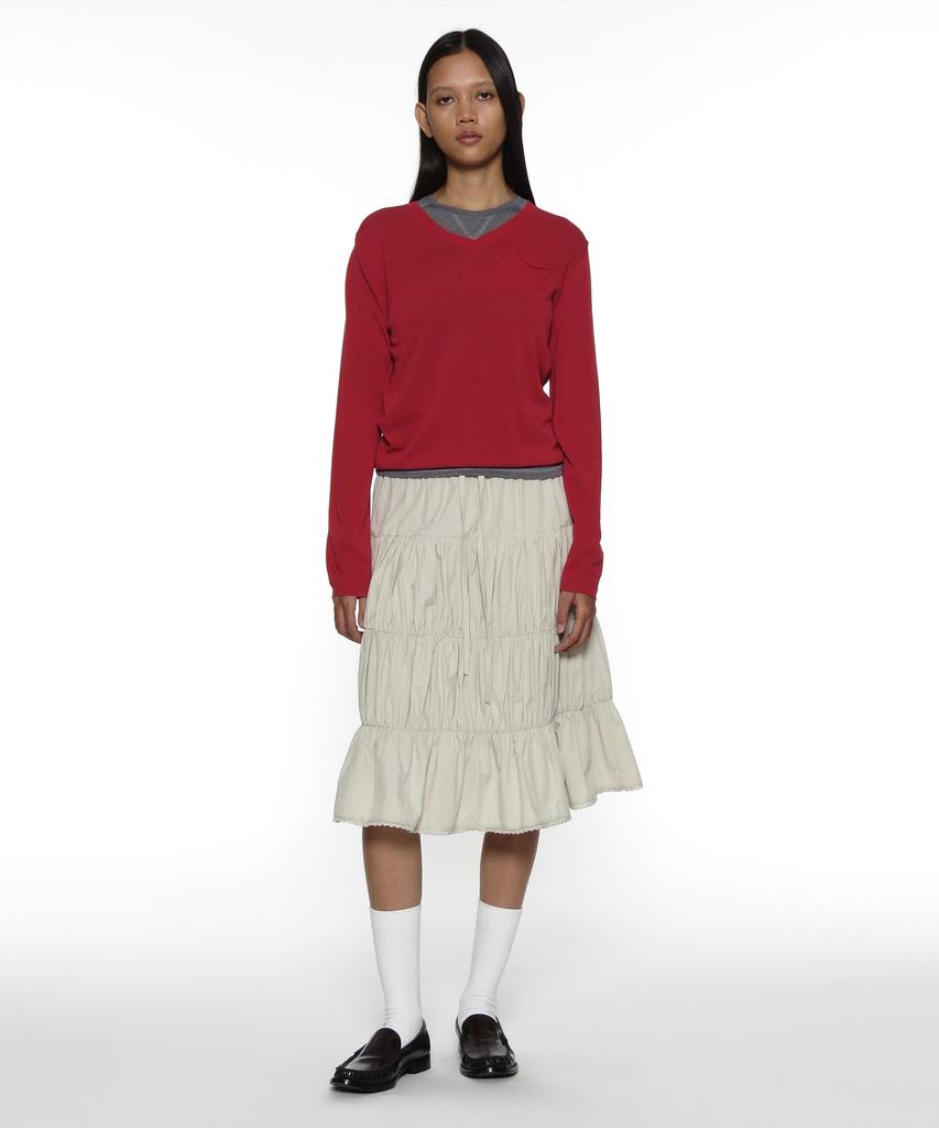 Partimento Woman Pwc Lace Trim Tiered Midi Skirt_Beige