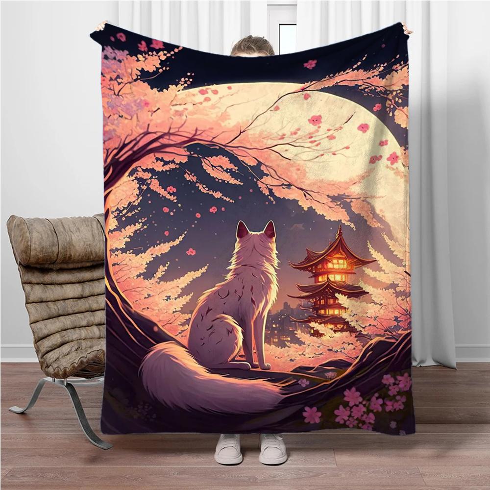 Cats Cherry Blossom Flannel Blanket Children Warm Soft Blanket for Sofa Bed Cover Blanket Suitable for Birthday Souvenir Gifts