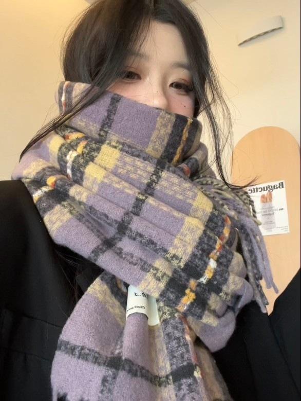 Atmosphere blue coffee plaid scarf women's new warm versatile plaid scarf student couple thickened shawl
