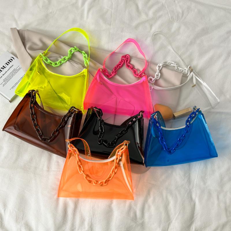 Modische Klare Gelee Damen Umhängetasche Transparente Wasserdichte Schulter Handtasche Geldbörse für Ausflüge Strand Schule