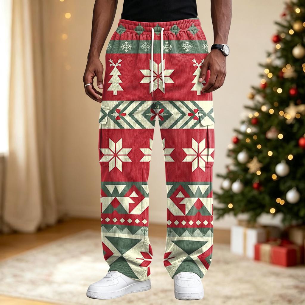 Herren Lässige Hose mit lockerem Schnitt und Weihnachtsdruck für Streetwear und Alltagskomfort