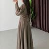 European and American Women's Clothing New High-end Design Round Neck Long-sleeved Lace-up Waist Cardigan Long Skirt Set