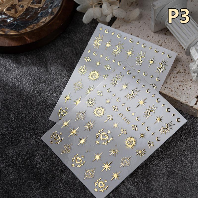1Pc Bronzing Heart-Shaped Nail Stickers Gold And Silver Laser Butterfly Star Moon Glue Slider Diy Nail Accessories Decoration