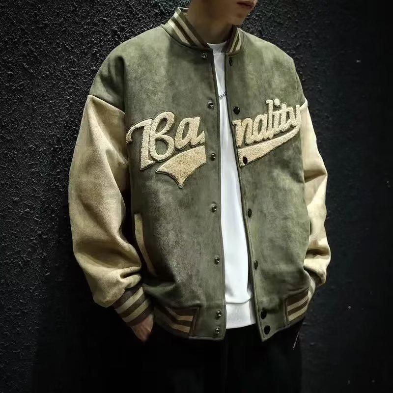 Men's Suede Embroidered Retro Bomber Jacket - Spring/Autumn
