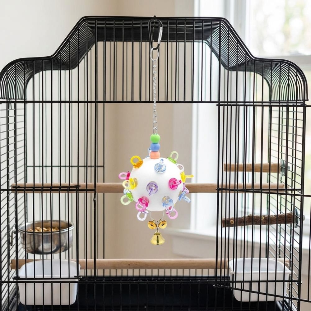 with Bell Bird Cage Toy Detachable Hanging Foraging Ball Pet Bird Bites Toy Pet Entertainment