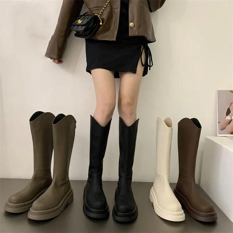 Medium tube knight boots women's shoes 2025 new autumn and winter small boots platform muffin shoes fashion boots