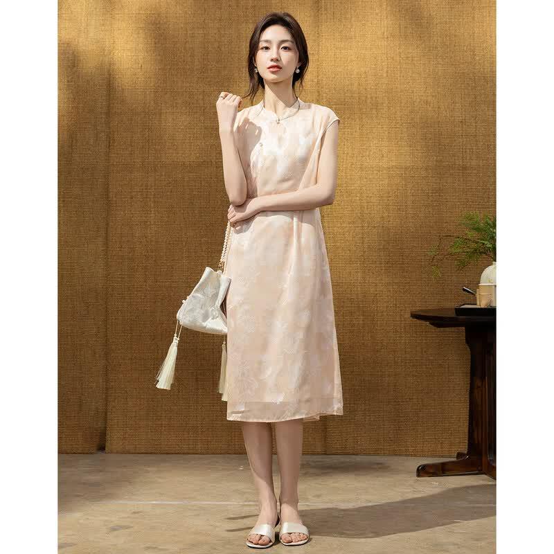 Demana New Chinese Style Stand Collar Textured Summer Dress