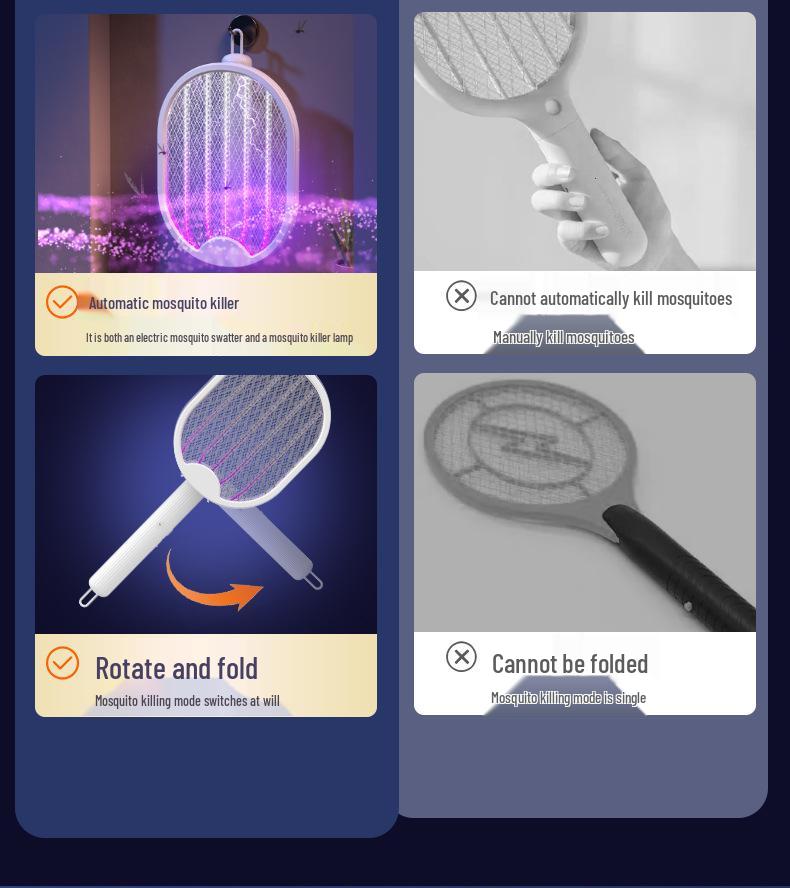 3-in-1 Folding Electric Mosquito Swatter & Lamp: Rechargeable, Multifunctional, Automatic Luring, Hangable Mosquito Killer.