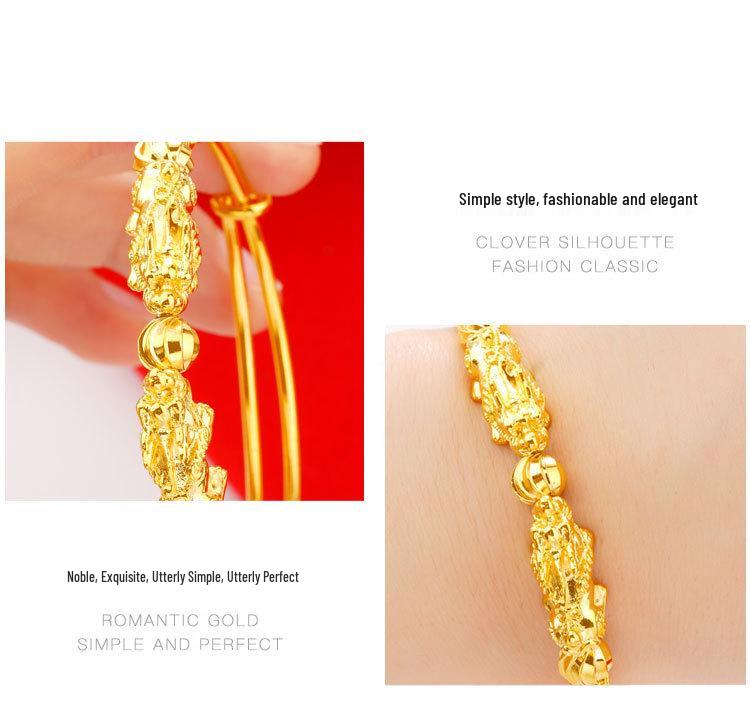 Elegant Chinese Style Electroplated Double Pixiu Bracelet - Women's Classic Luck-Turning Push-Pull Jewelry