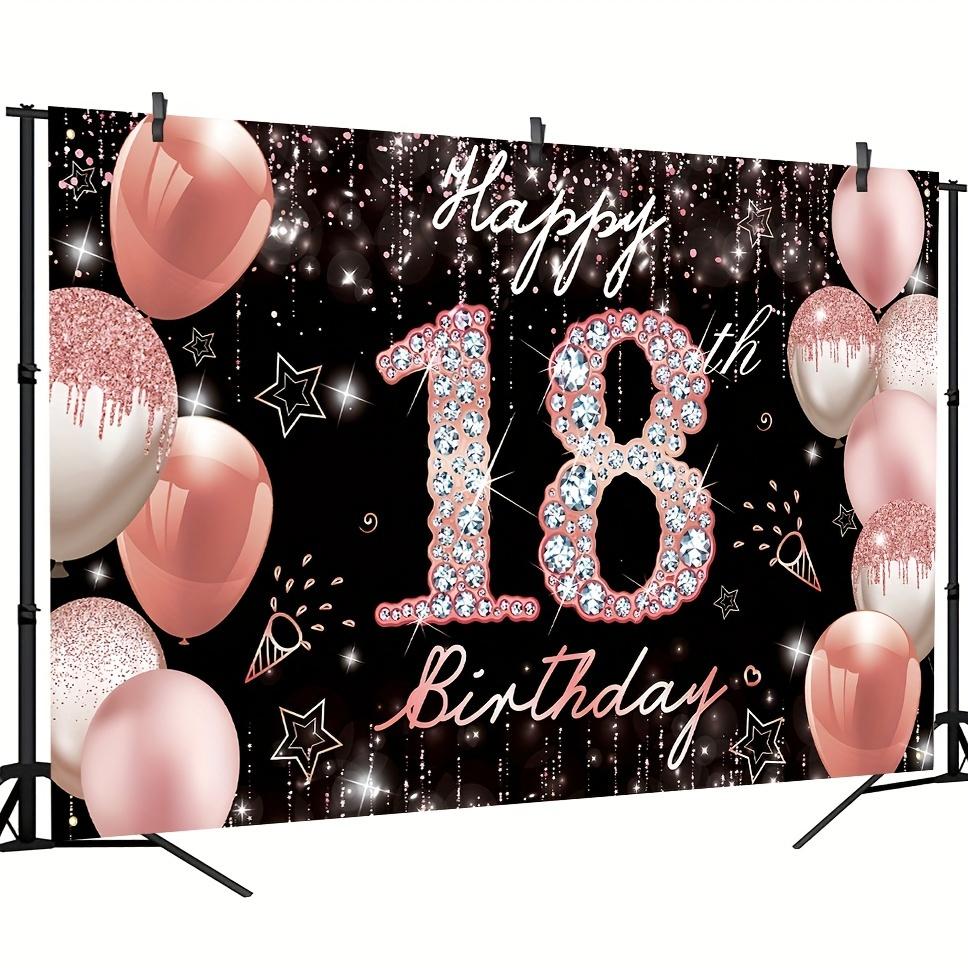Buon 18° Compleanno Sfondo Scintillante Oro Rosa Decorazione Festa di Compleanno Palloncino Scintillante Oro Rosa Nero Articoli per Feste Striscione