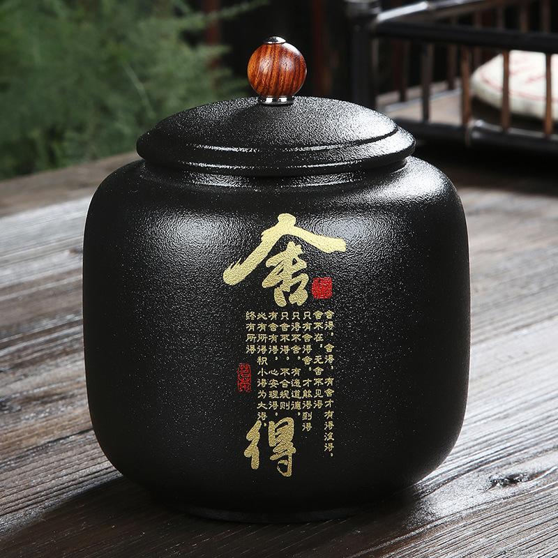 WSHYUFEI cutie de ceai din ceramică neagră borcan din porțelan chinezesc din ceramică borcan portabil etanș pentru depozitare cutii de ceai, bomboane, rezervor de condimente