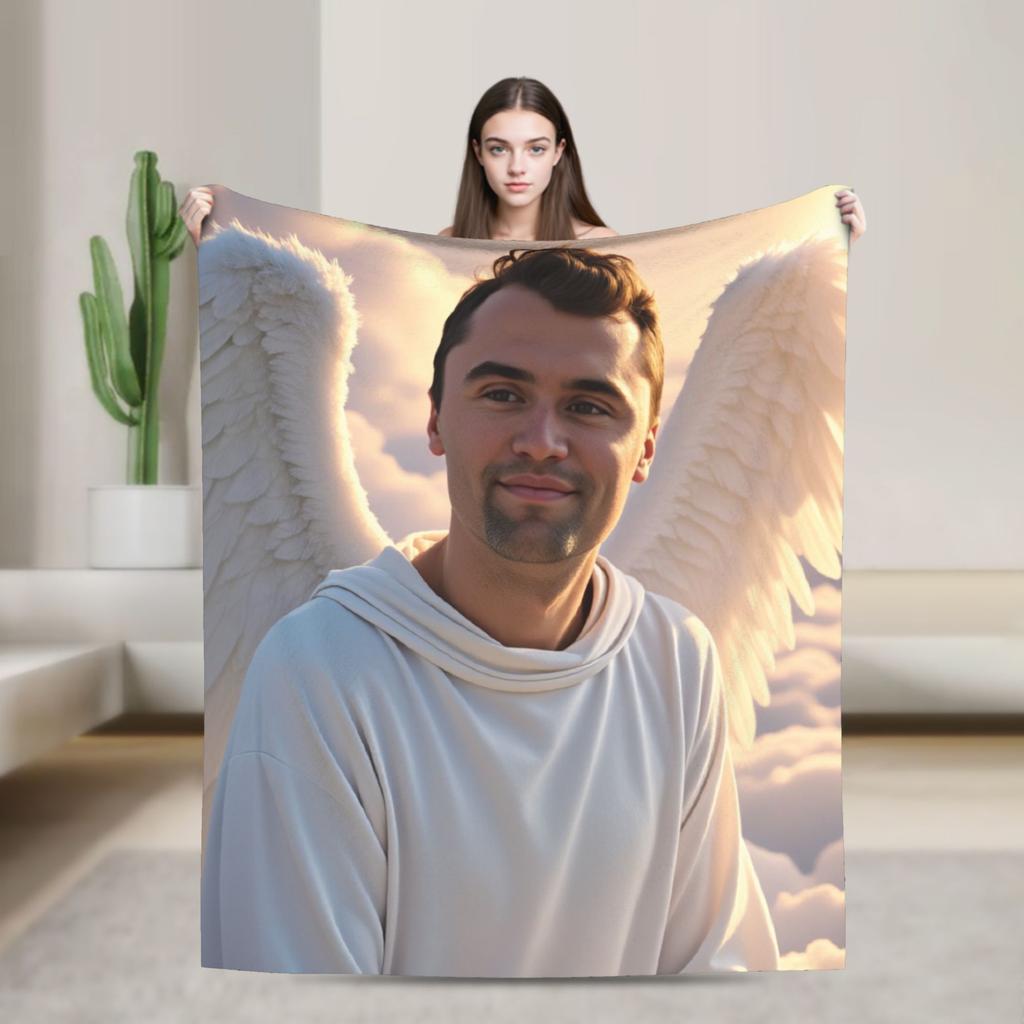 Charlie Kirk Angel Advocate Funny Flannel Blanket High Quality Material Unique Home Accent All Season Use Soft Comfortable Warm