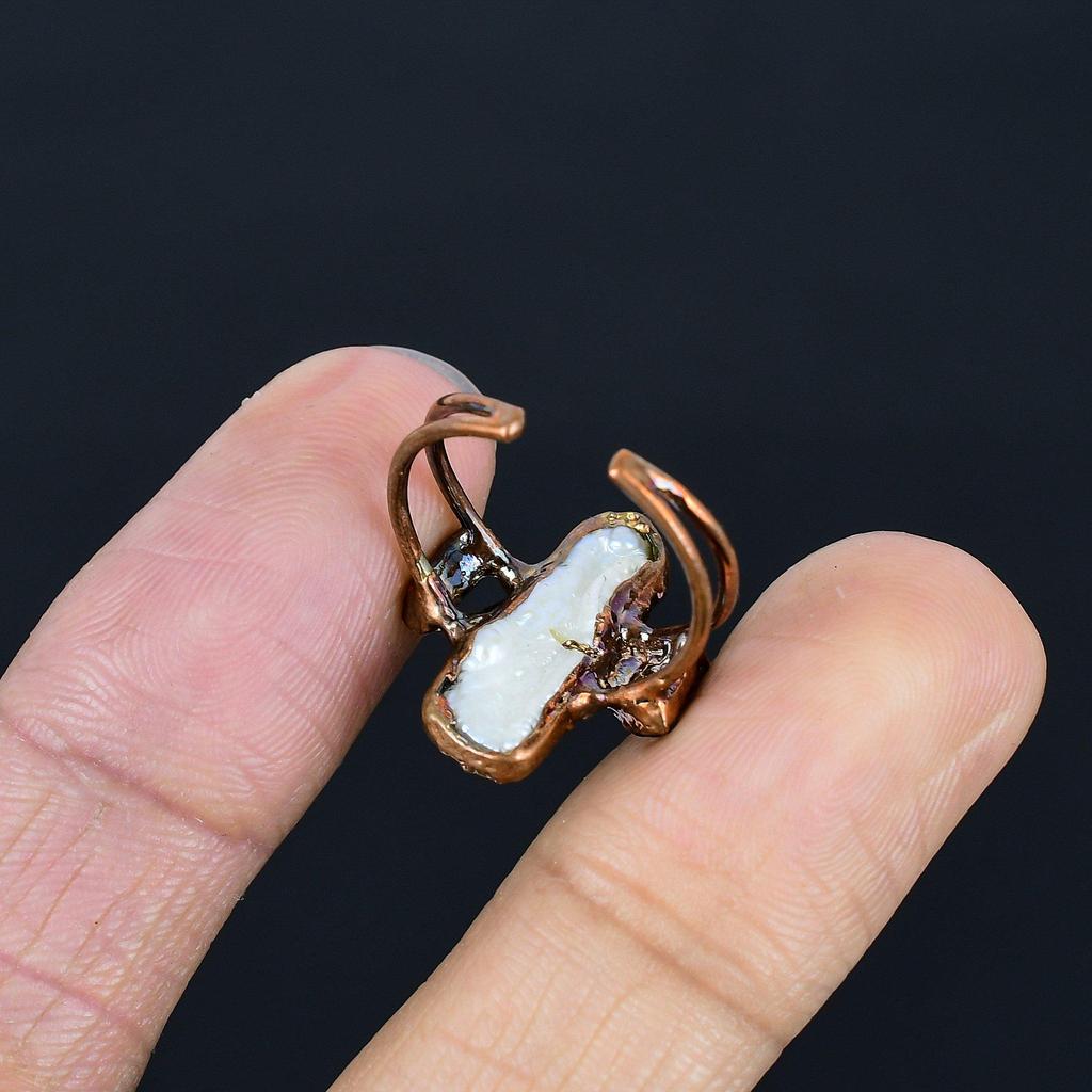 Mother Of Pearl Handmade Gemstone Ring, Copper Electroformed Ring Antique Jewelry, Adjustable Ring Engagement Gift