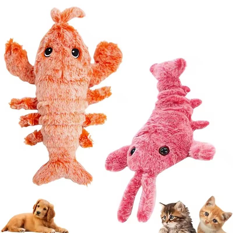 Electric Jumping Lobster Cat Toy Shrimp Moving Simulation Lobster Plush Toys Interactive Dog Toys for Pet Cat Stuffed Animal Toy