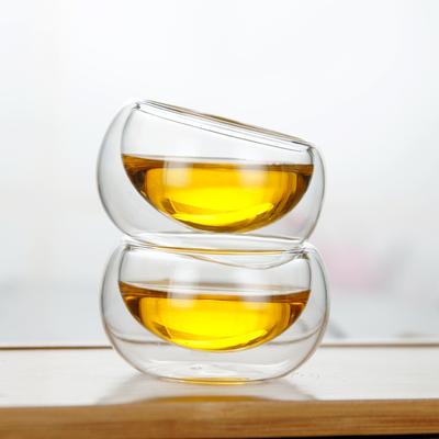 Simple Double-layer High Borosilicate Glass Household Anti-scalding and Heat Insulation Kung Fu Teacup Transparent Flower Teacup