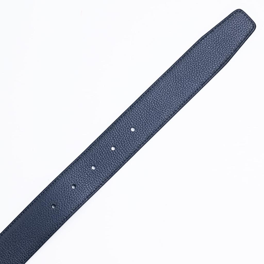 Dunhill 3cm Wide Reversible Grained Leather Belt with Round Roller Black and Stringer System UK Men's Buckle, Navy, Compatible, DU24F4T22PO001,
