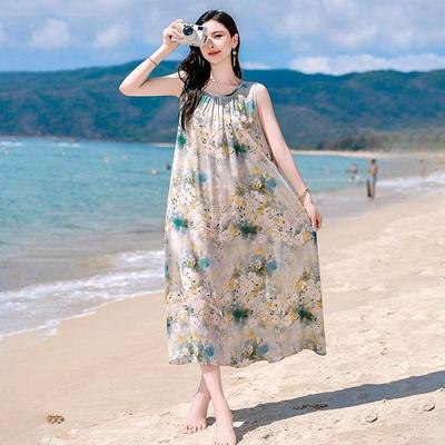 Ärmelloses Baumwollkleid Sommer Locker Übergröße Schlankmachendes Weste Urlaub Langes Kleid Elegant Strand