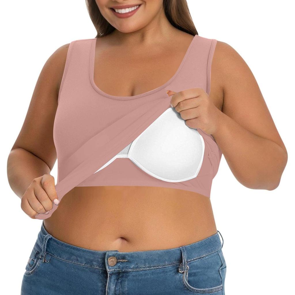 Plus Size Women's Camisole With Bottom And Chest Pad, Sexy Oversized Underwear With Chest Pad