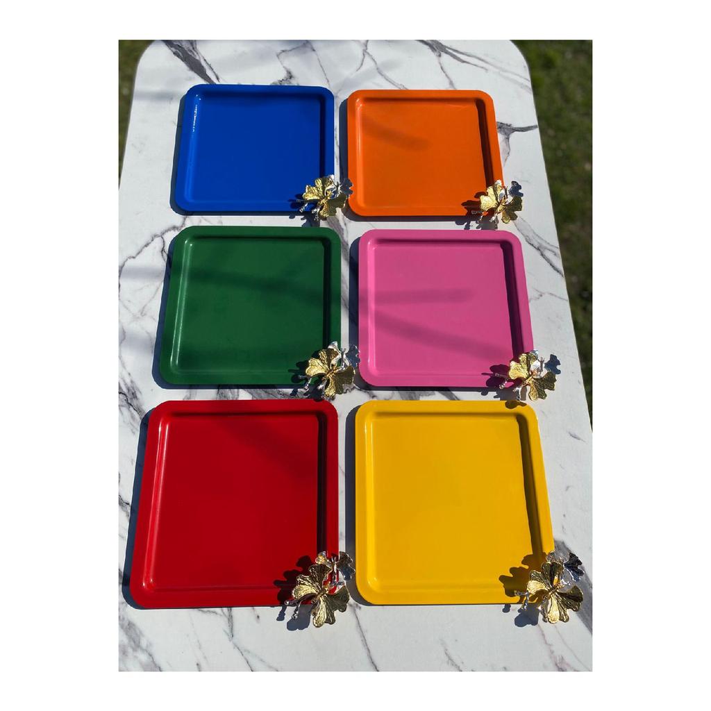 Luxus Quadratisch Schmetterling Zubehör Edelstahl Set von 6 Silber Kaffee, Tee, Dekorative Präsentation Serviertablett