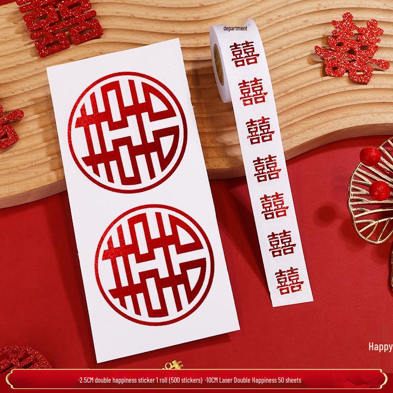 Mini Double Happiness Wedding Stickers - Self-Adhesive Red Seals for Envelopes and Egg Decorations
