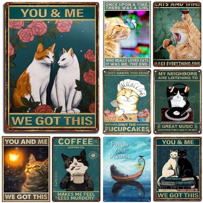 Paar Katze Metall Blechschild Hotel Lobby Dekoration Hintergrundbild Bar Club Poster Zuhause Wohnzimmer Wanddeko Tier Plakette