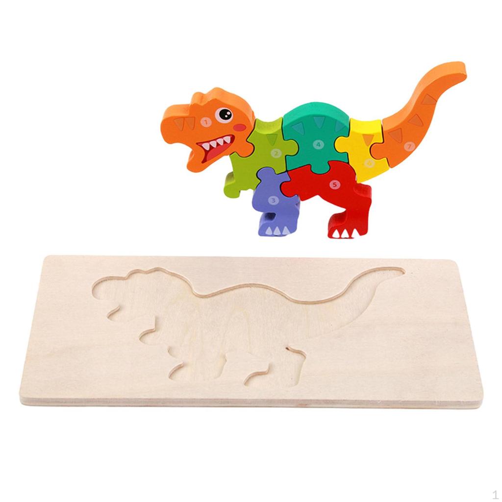 Children's Wooden Puzzle Dino Colors 3D Cognition Interactive Animals Montessori Toys for Children