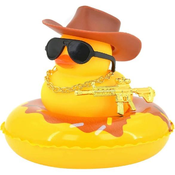Duck Car Ornaments Yellow Duck Car Dashboard Decorations Set with Sunglasses, Swimming Ring Kids Bath Toys Home Duck Decoration